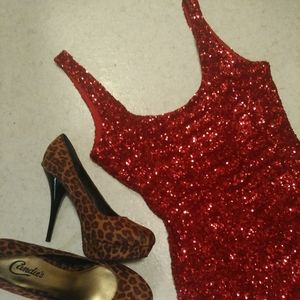 Sparkly Sexy Red Bodycon Dress
